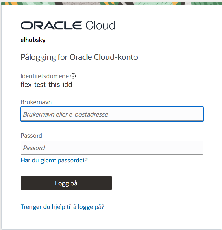 Oracle Cloud IAM login page
